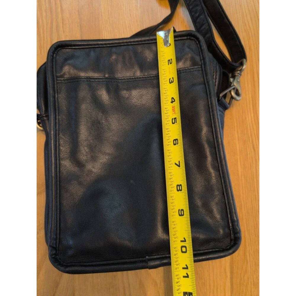 Vtg Carlo Amboldi Leather Black Messenger Shoulder Bag Travel Leather & Brass!